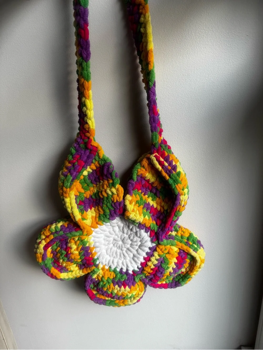Handmade Multicolor Flower Crochet Shoulder Bag - Unbranded